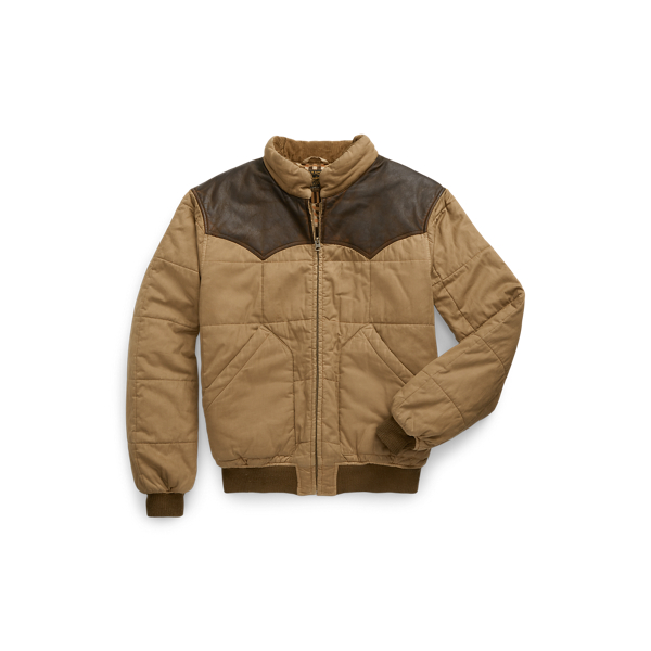 Leather-Yoke Quilted Oilcloth Jacket