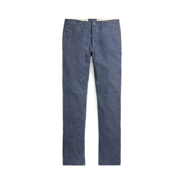 Indigo Linen-Cotton Officer&#39;s Pant
