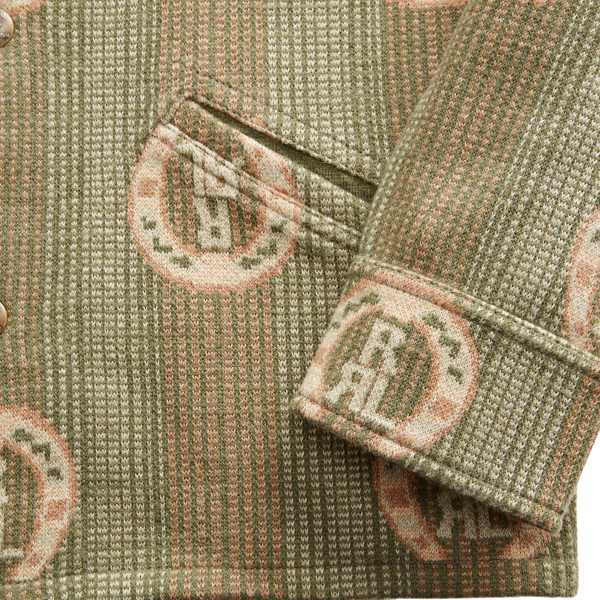 RRL Horseshoe Logo Cotton Overshirt Sweater Sage Multi