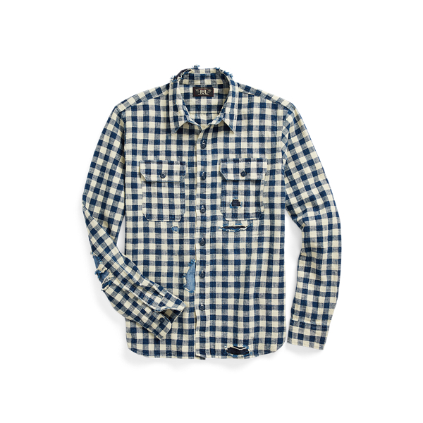 Indigo Checked Linen-Cotton Workshirt