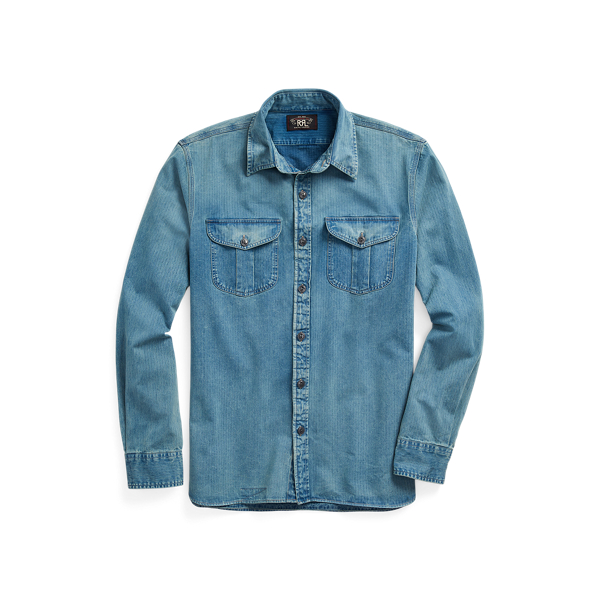 RRL INDIGO Fit TWILL DOMINO SHIRT M