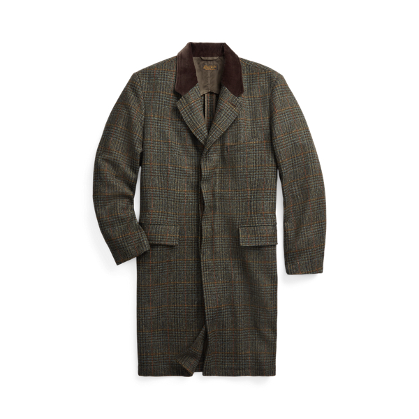 Velvet-Collar Plaid Shetland Wool Coat