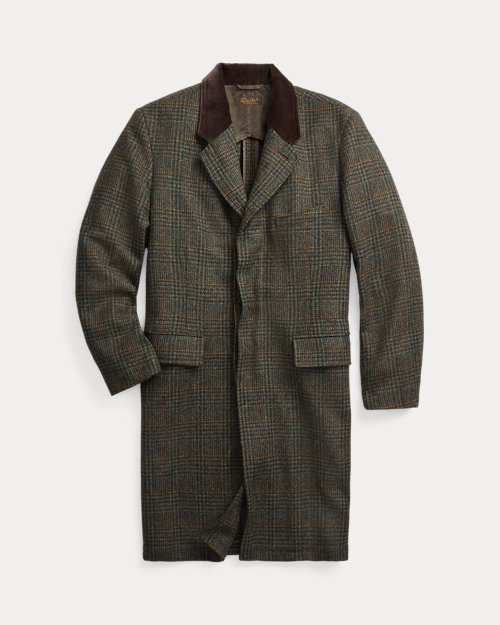 Velvet-Collar Plaid Shetland Wool Coat