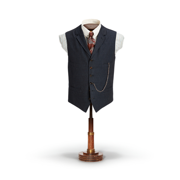 Striped Herringbone Notch-Lapel Gilet RRL 1