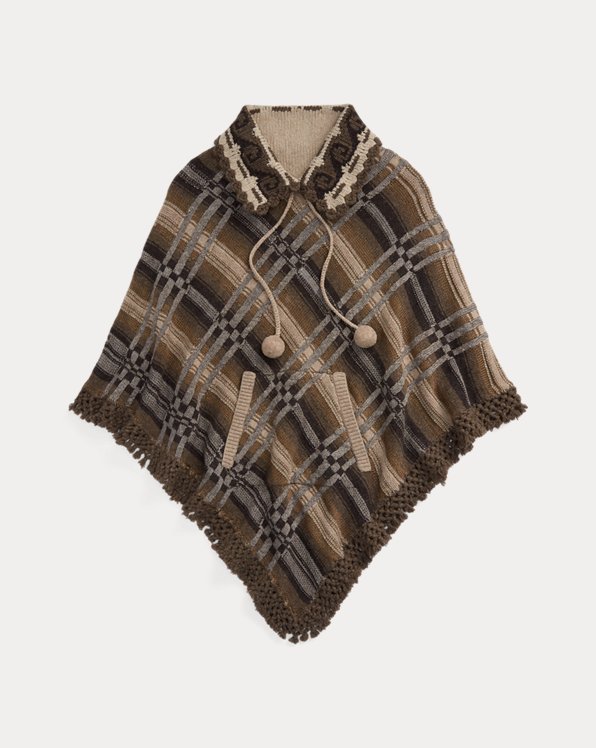Plaid Linen-Wool Jacquard-Knit Poncho