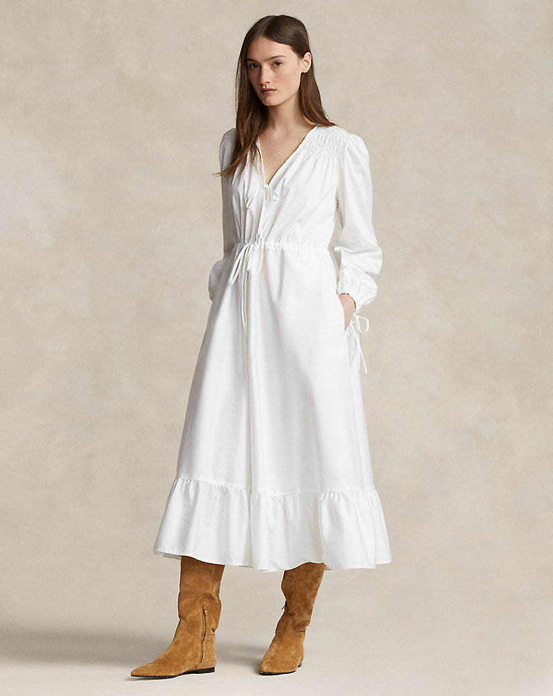 Smocked Cotton V-Neck Dress Polo Ralph Lauren 1