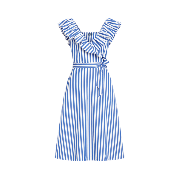 Striped Ruffled Cotton Wrap Dress for Women