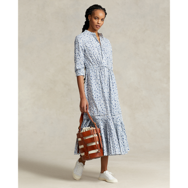 Robe fleurie cordon serrage ourlet à pli