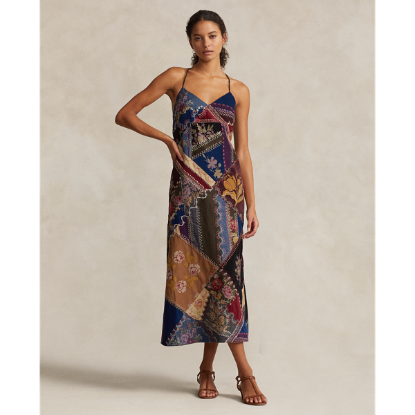 Multi-Patchwork V-Neck Dress