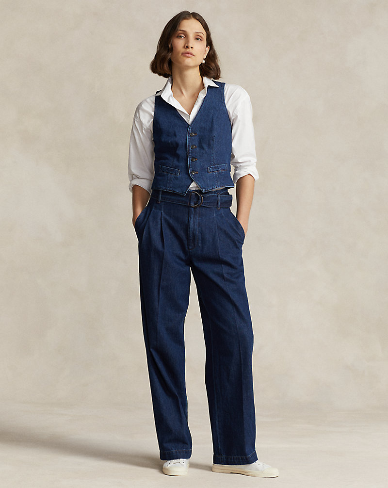 Belted Pleated Wide-Leg Denim Pant Polo Ralph Lauren 1