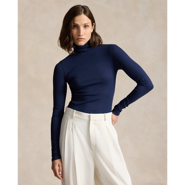 Stretch Rib-knit Roll Neck