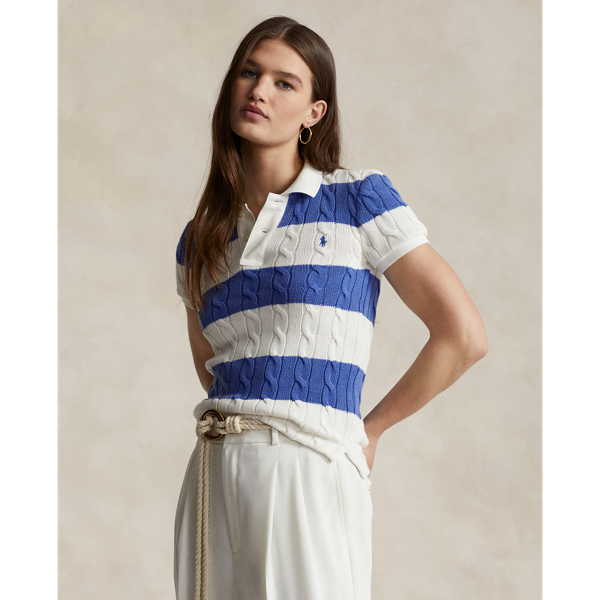 Slim Fit Cable-Knit Polo Shirt