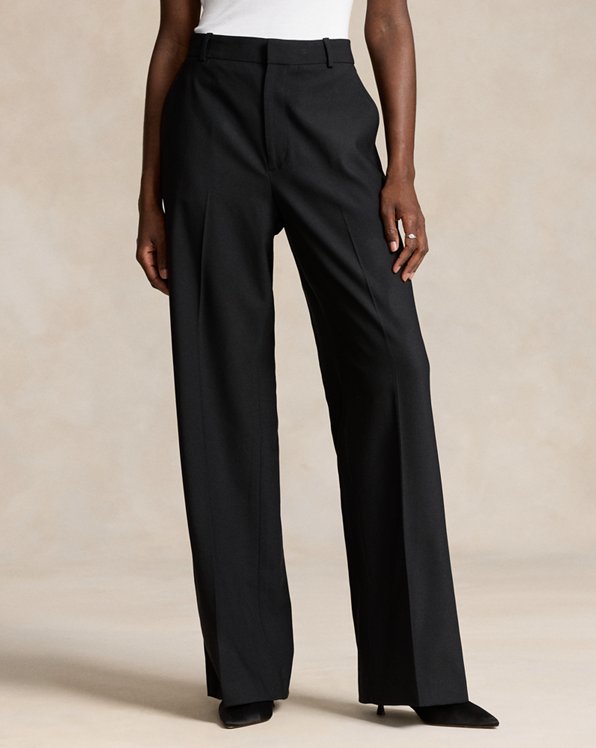 Stretch Wool Faille Wide-Leg Pant