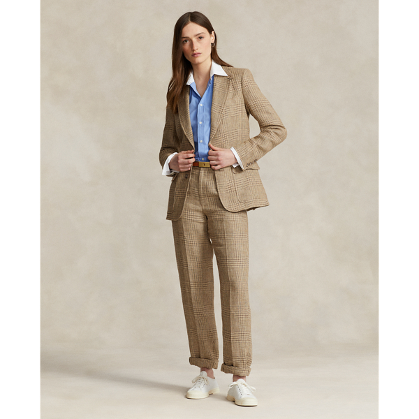 Pantalon prince-de-galles tweed de lin