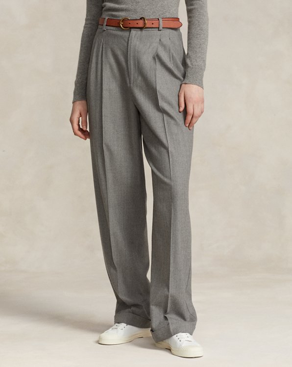 Wool-Blend Flannel Straight-Leg Pant