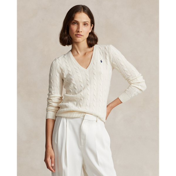 Cable-Knit Wool-Cashmere V-Neck Jumper