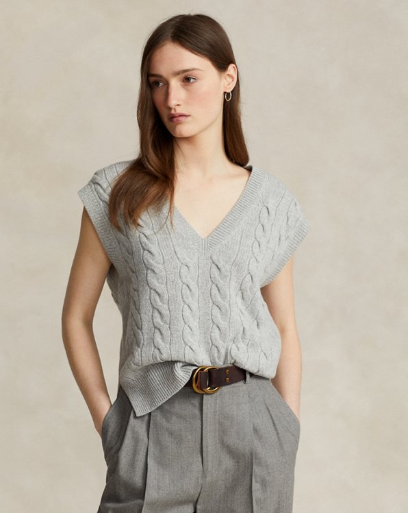 Cable Wool-Cashmere V-Neck Sweater Vest