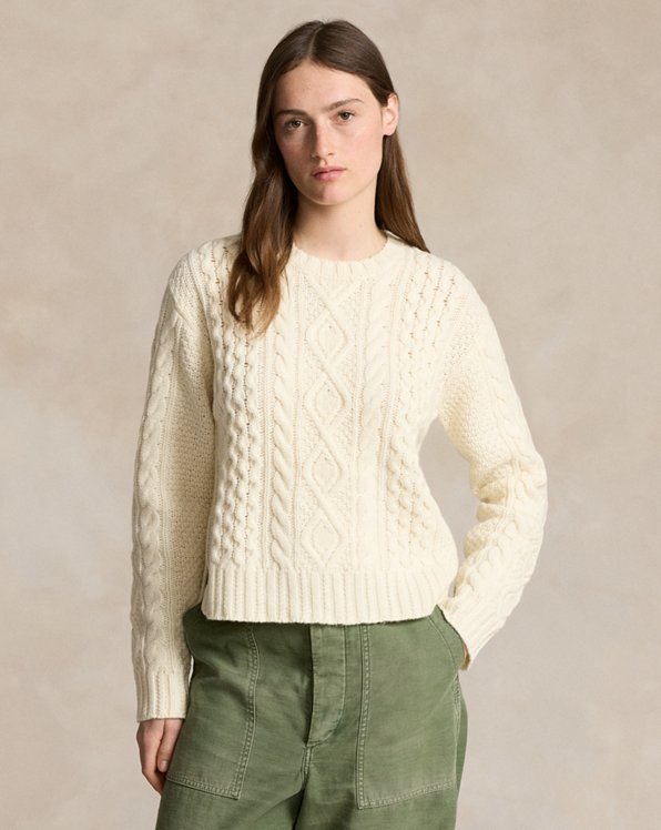 Aran-Knit Wool-Blend Crewneck Sweater