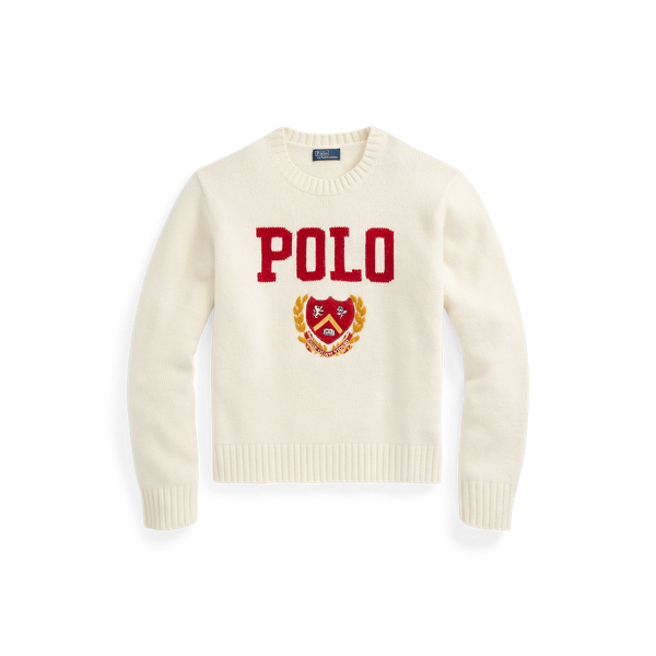 Pull col rond à logo et écusson en laine pour Women | Ralph Lauren® FR