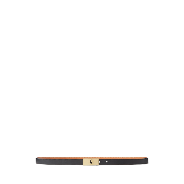 Women's Polo Ralph Lauren Size M Black Leather Belt Solid Brass