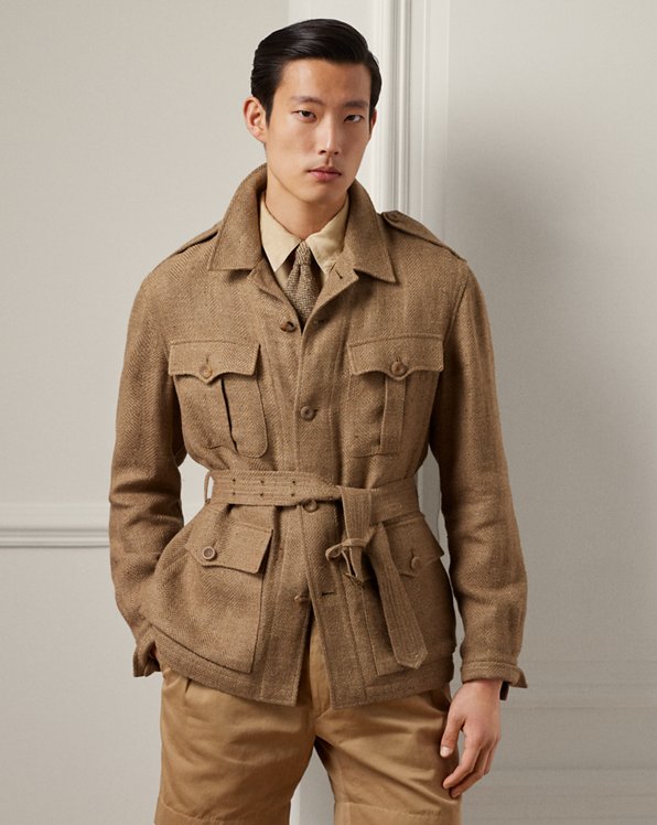 Hand-Tailored Belted Linen-Blend Jacket