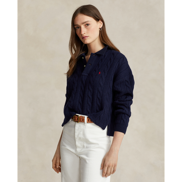 Cable Wool-Cashmere Polo Shirt