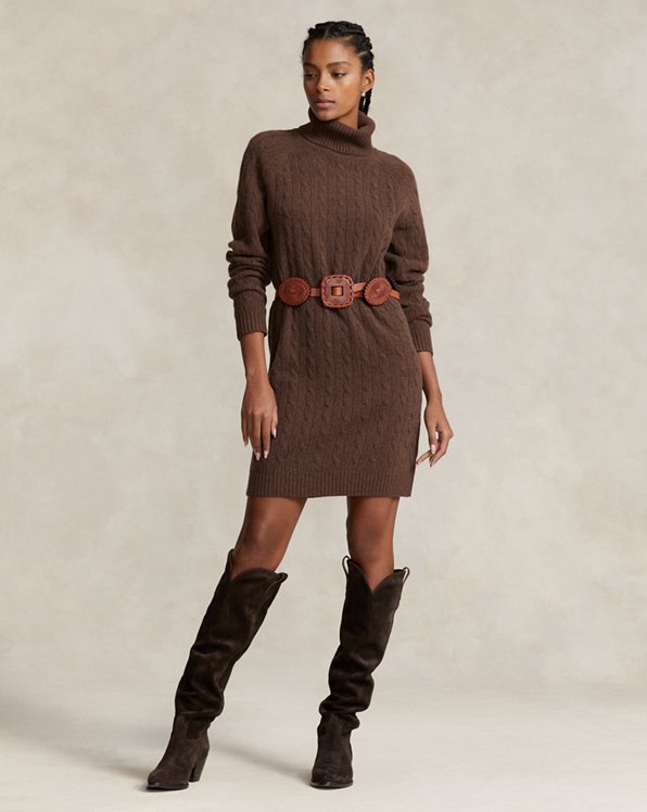 Cable Wool-Cashmere Roll Neck Dress