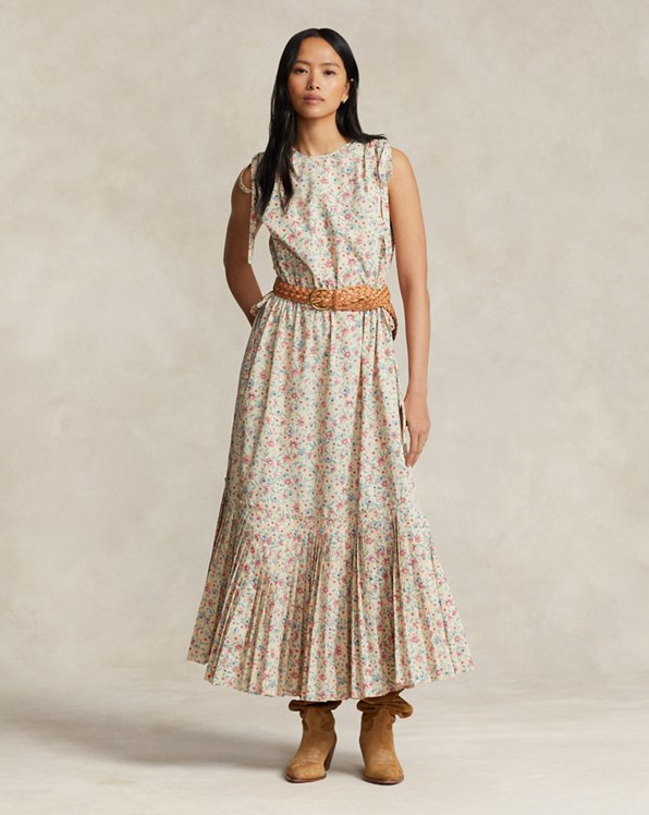Printed Drawstring Cotton-Blend Dress