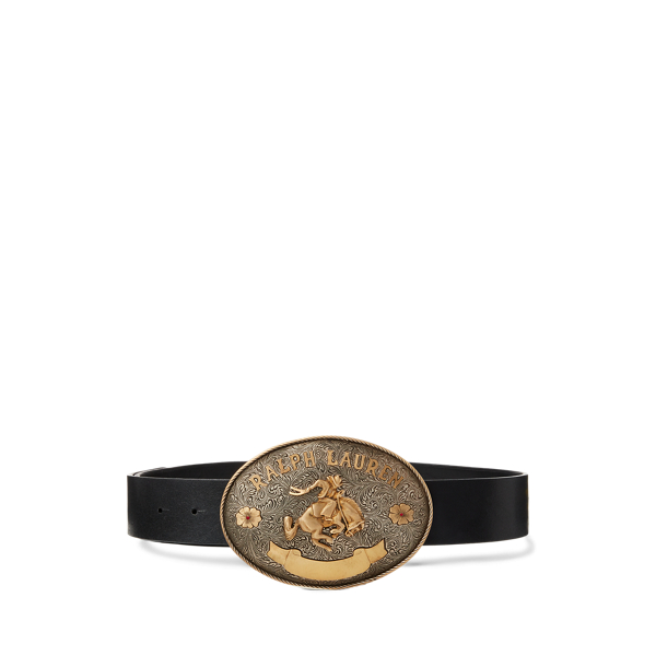 Rodeo-Buckle Vachetta Leather Wide Belt Ralph Lauren Collection 1