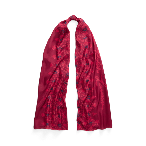 Leah Logo and Geo-Print Silk Scarf