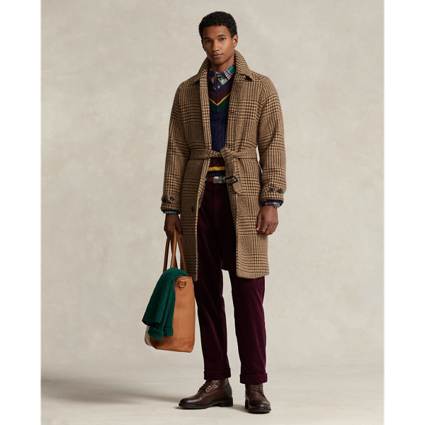 Plaid Wool Tweed Balmacaan Coat