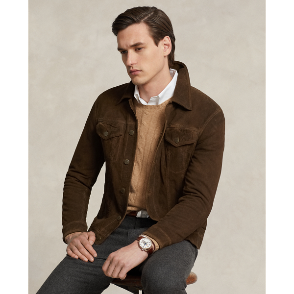 Mens black best sale suede trucker jacket