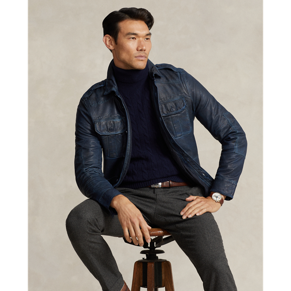 Indigo Leather Utility Jacket