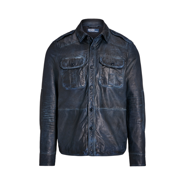 Indigo Leather Utility Jacket for Men | Ralph Lauren® IN