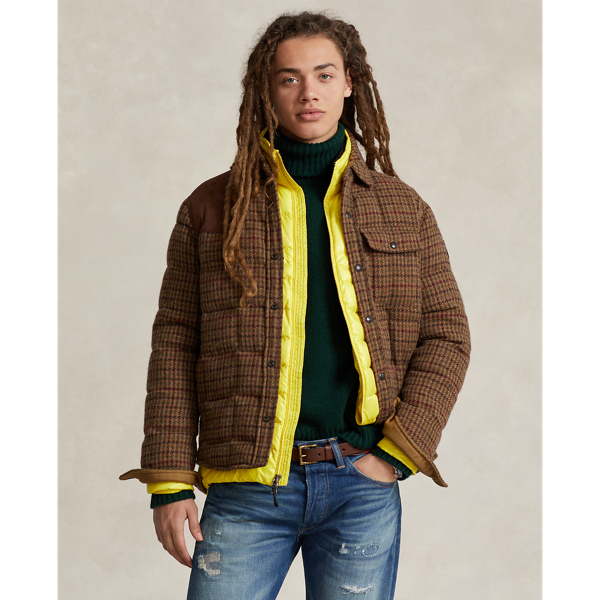 Suede-Patch Wool Down Jacket