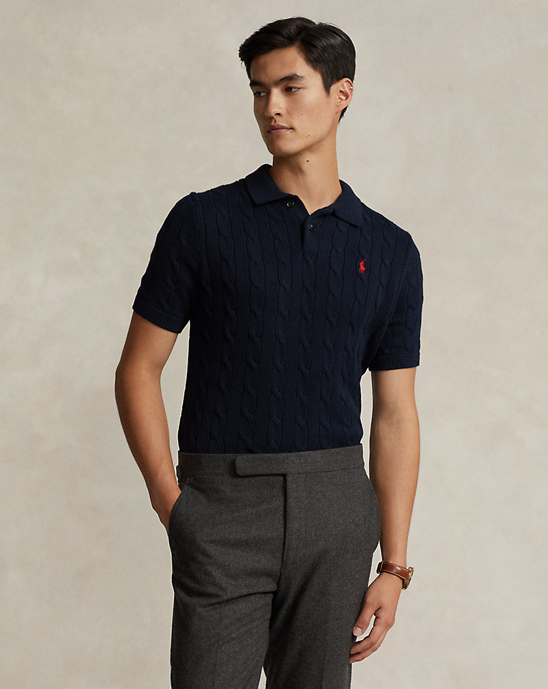 Cable-Knit Cotton Polo-Collar Sweater Polo Ralph Lauren 1