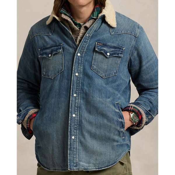 Fleece Lined Denim Western Shirt Jacket for Men Ralph Lauren UZ