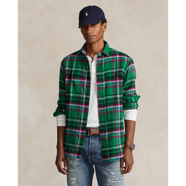 Classic Fit Suede-Patch Plaid Workshirt