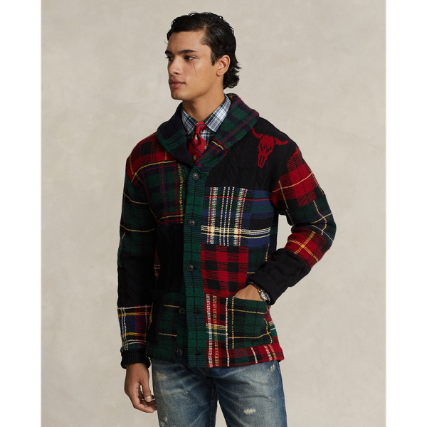 Cardigan écossais patchwork en laine