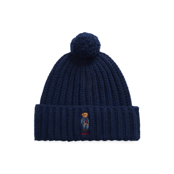 Polo Bear Rib-Knit Pom-Pom Beanie Hat