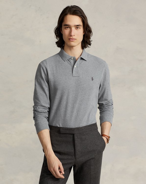 Classic Fit Mesh Long-Sleeve Polo Shirt