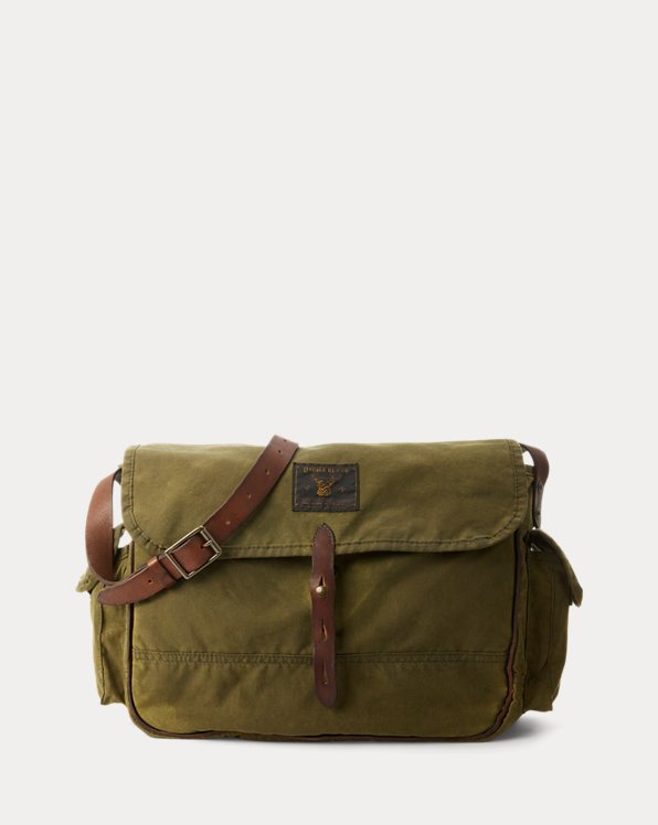 Leather-Trim Oilcloth Messenger Bag