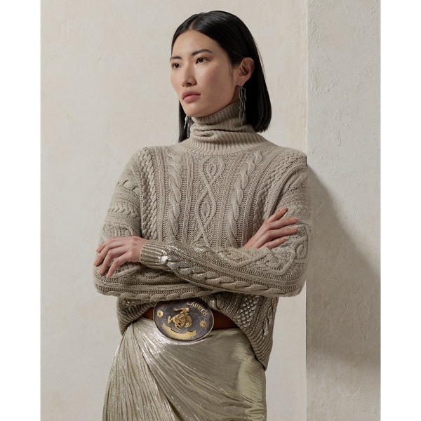 Hand-Painted Cable-Knit Roll Neck