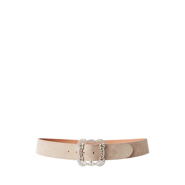 Crystal-Buckle Calf-Suede Belt