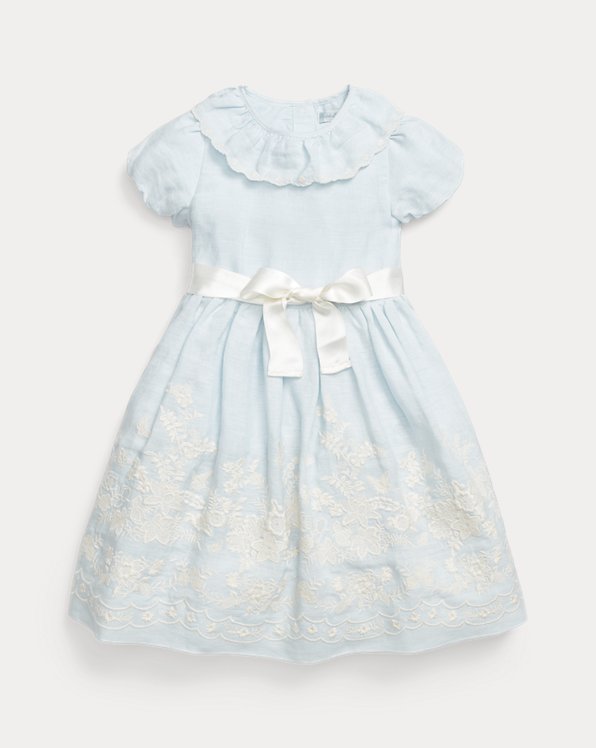 Embroidered Ruffle Overlay Dress