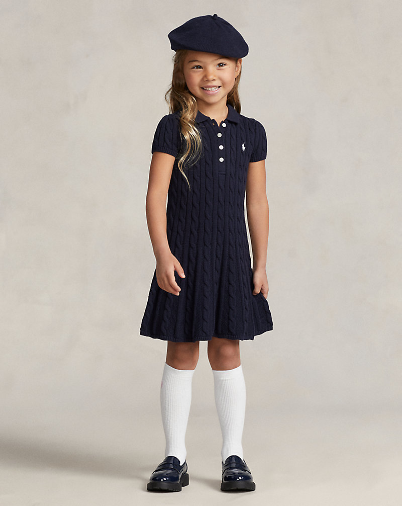 Cable-Knit Cotton Polo Sweater Dress Girls 2-6x 1