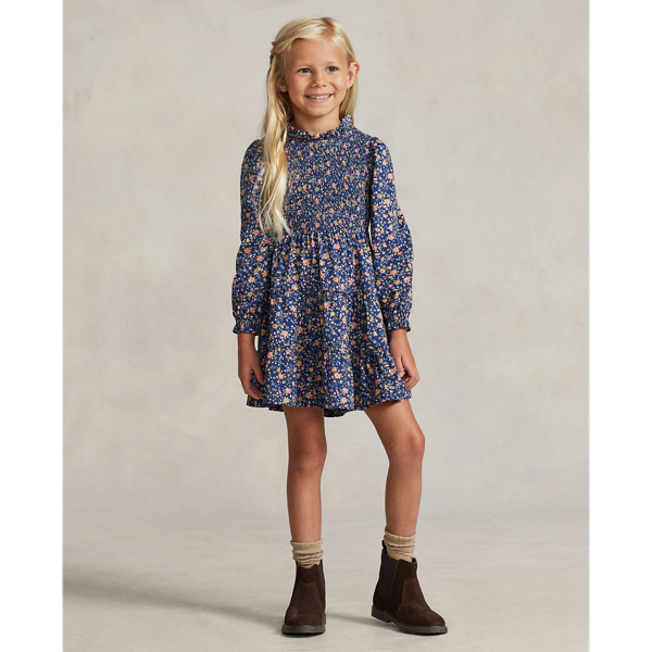 Robe smockée fleurie en jersey de coton