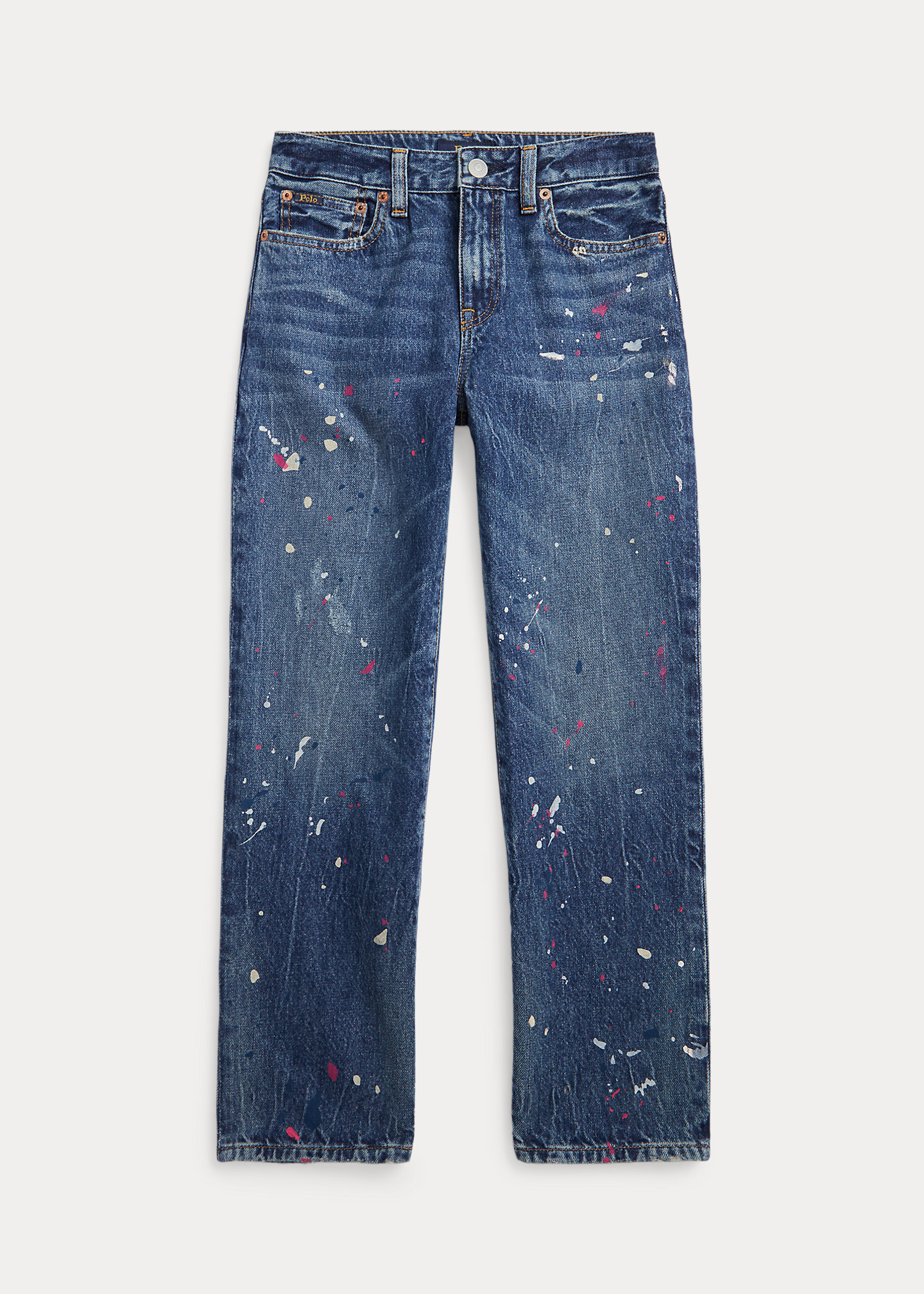 High-Rise Straight Paint-Splatter Jean