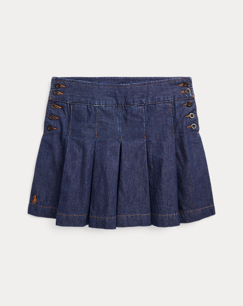 Pleated Cotton Denim Skirt Girls 7-16 1