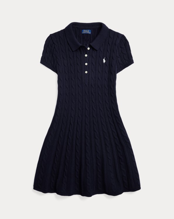 Cable-Knit Cotton Polo Sweater Dress